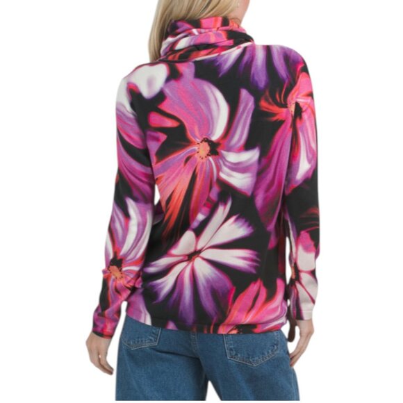 EDINBURGH KNITS Pima Cotton Blend Marble Floral Roll Neck Sweater - Picture 2 of 3